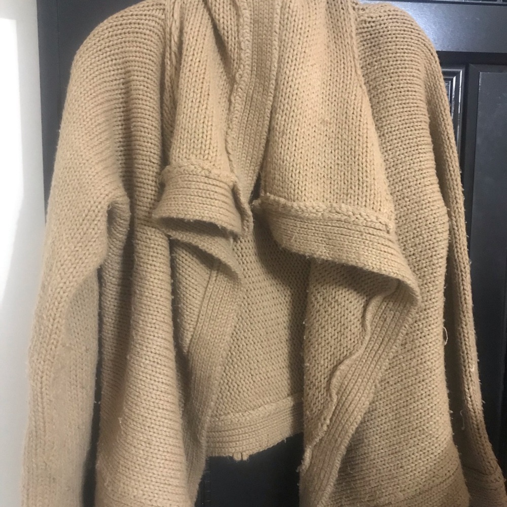 Comfy waterfall knit camel cardigan